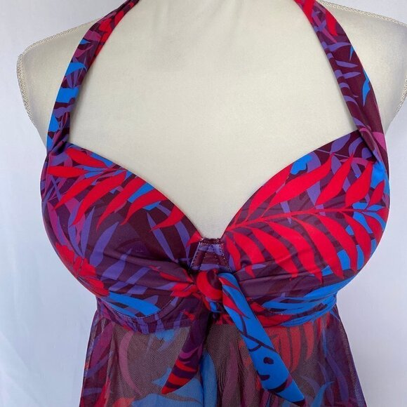 2 Piece Mesh Tropical Print Bathing Suit - Picture 2 of 16